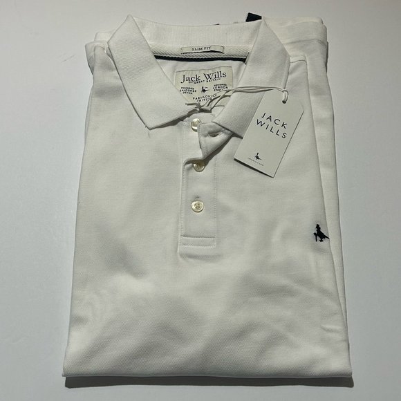 JACK WILLS: MEN'S SHORT SLEEVE EATON POLO SIZE: XL SLIM FIT COLOR: WHITE - Picture 1 of 4